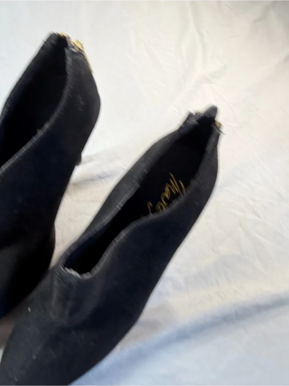 Mari A black suede like stiletto high heels gold zippers women's size 7